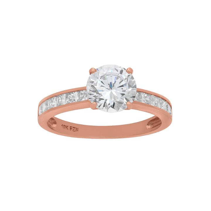 Diamonart Womens 3 Ct. T.w. Lab Created Round White Cubic Zirconia 10k Gold Engagement Ring