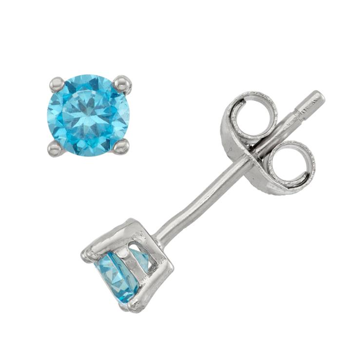 Round Blue Cubic Zirconia Sterling Silver Stud Earrings