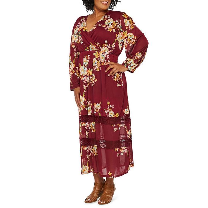 Boutique + Long Sleeve Floral Maxi Dress - Plus