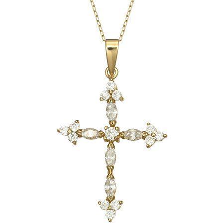 Cubic Zirconia Cross Pendant In 14k Gold Over Sterling Silver Necklace