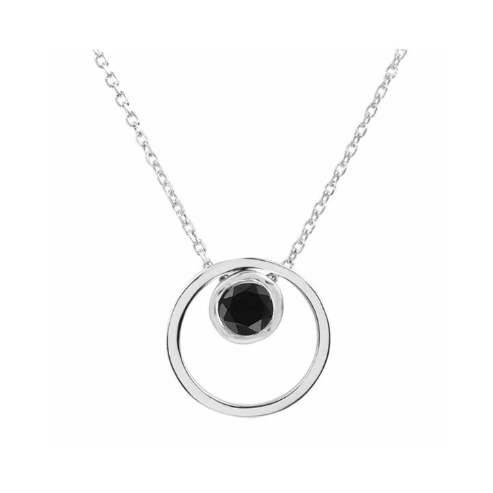 Black Onyx Sterling Silver Double Circle Pendant Necklace
