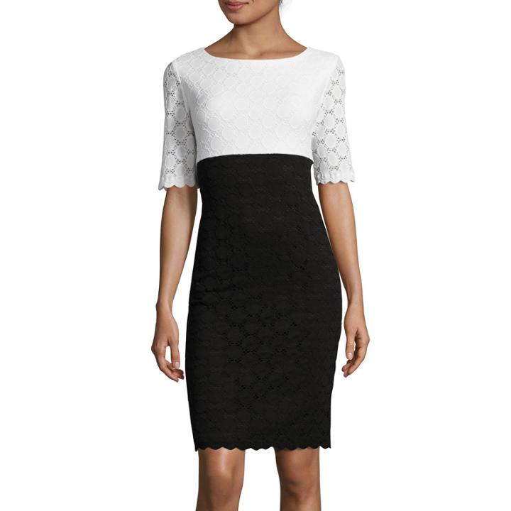 Ronni Nicole Elbow-sleeve Colorblock Circle Lace Sheath Dress
