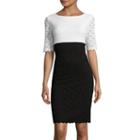 Ronni Nicole Elbow-sleeve Colorblock Circle Lace Sheath Dress