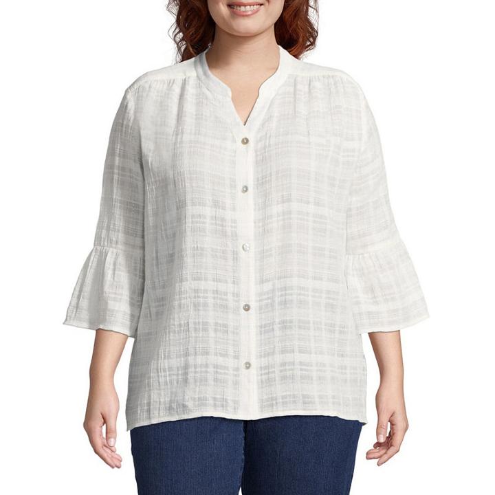 Lark Lane Must Haves Metallic Plaid Blouse- Plus
