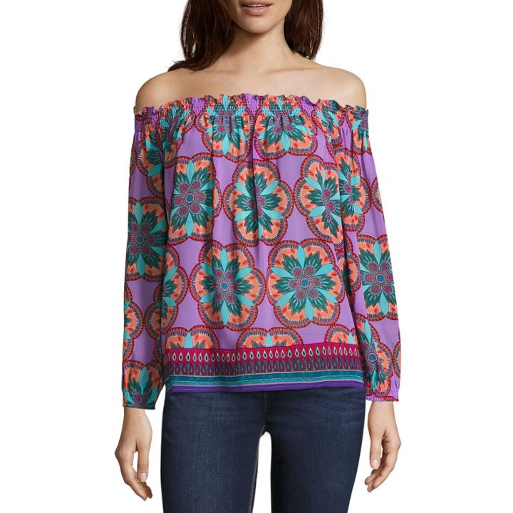 Nicole By Nicole Miller Long Sleeve Smocked Top