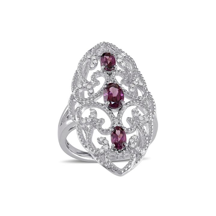Genuine Rhodolite And 1/8 Ct. T.w. Diamond Ring