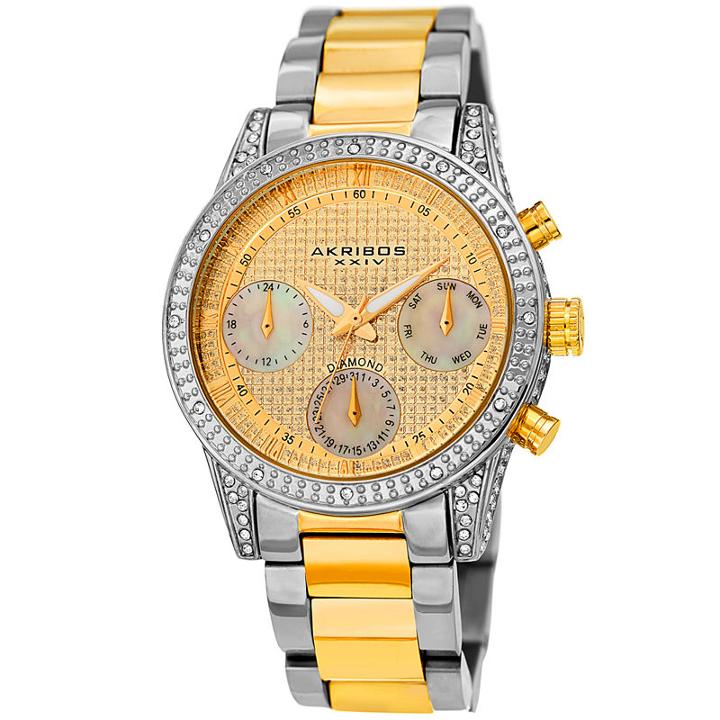 Akribos Xxiv Womens Two Tone Strap Watch-a-1038ttg