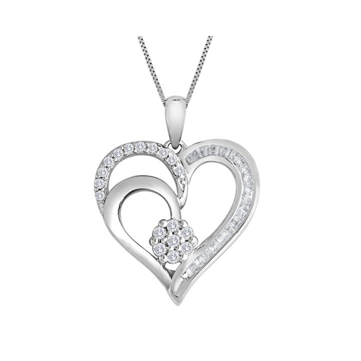 Diamond Blossom 1/4 Ct. T.w. Diamond Cluster Sterling Silver Heart Pendant Necklace