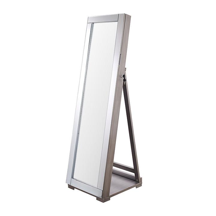 Silver-tone Cheval Mirrored Jewelry Armoire