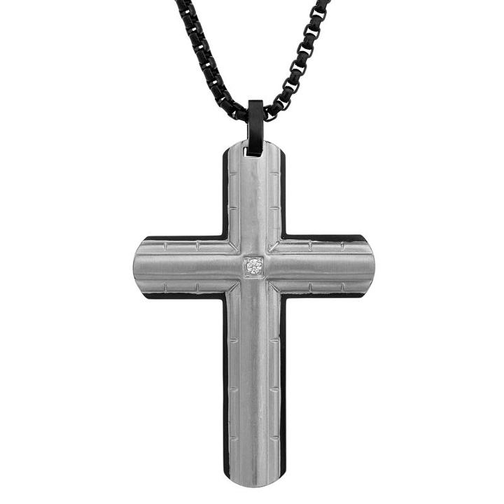 Mens Diamond Accent Diamond Cross Pendant Necklace