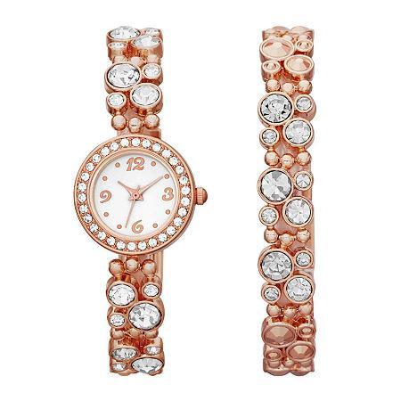 Womens Crystal-bubble Watch And Bracelet Set