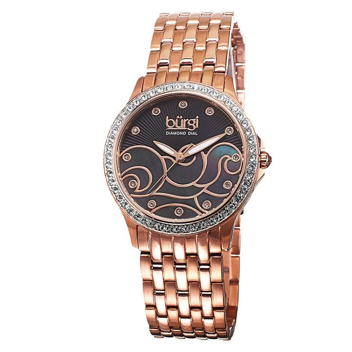 Burgi Womens Rose Goldtone Strap Watch-b-081rg