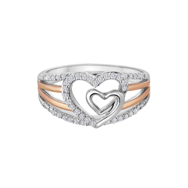 Forevermine 1/5 Ct. T.w. Diamond Two-tone Double-heart Ring