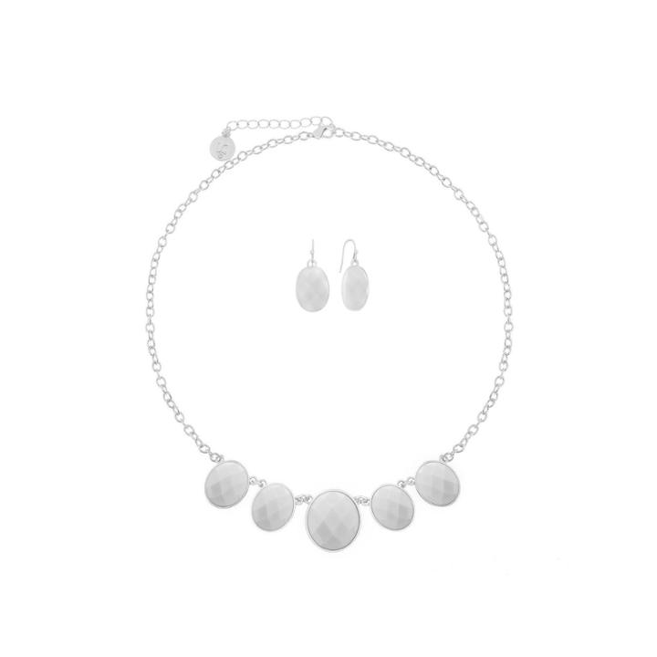 Liz Claiborne Oval Front Line Jewelry Set White Silver
