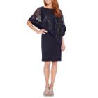 R & M Richards Elbow Sleeve Embellished Cape Sheath Dress