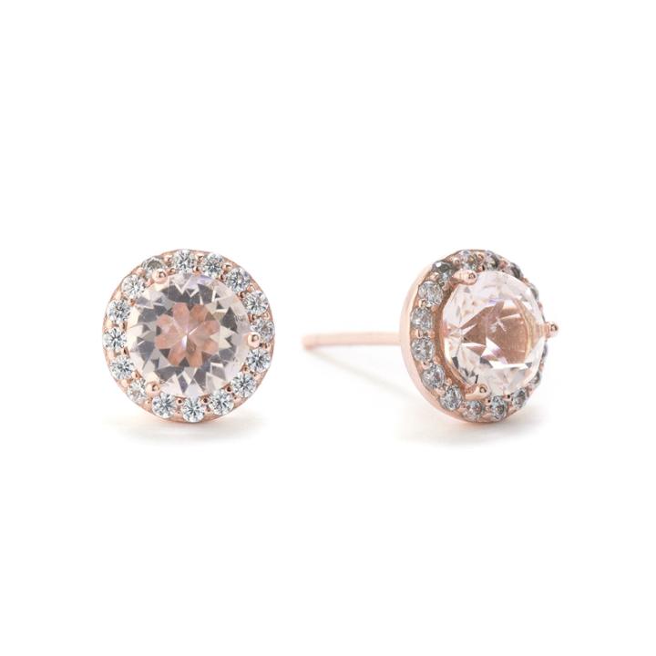 Silver Treasures Round Champagne 14k Stud Earrings