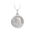 Sterling Silver Round Virgin Mary Medal 18 Pendant Necklace