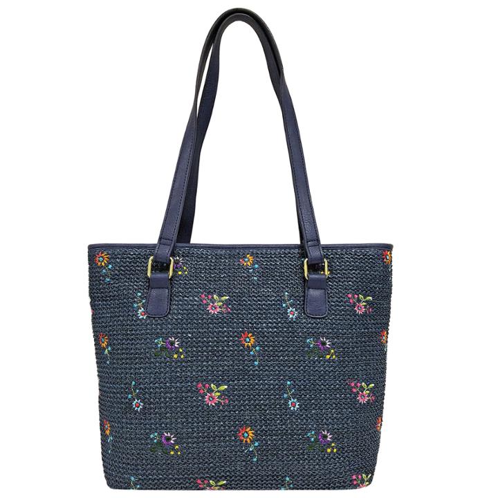 St. John's Bay Embroidered Flower Straw Tote Bag