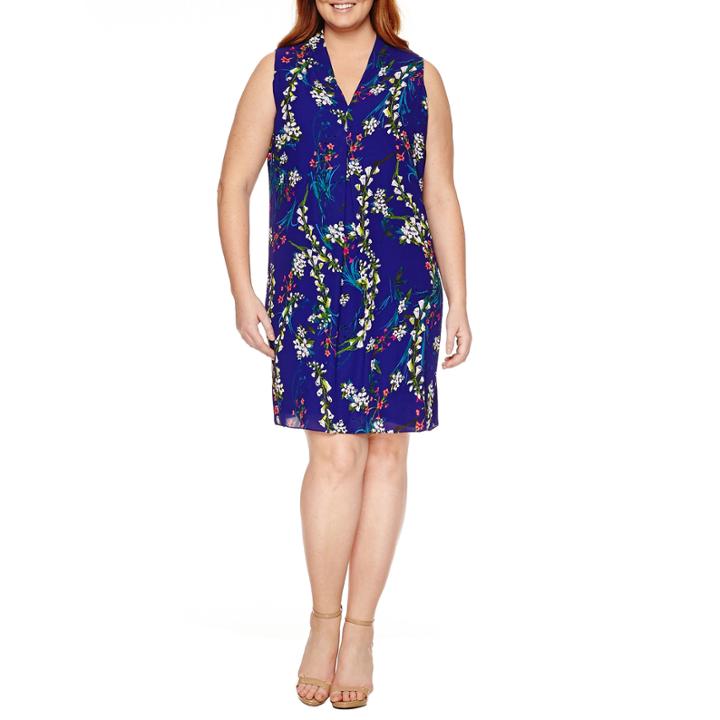 Worthington Sleeveless Floral Shift Dress-plus