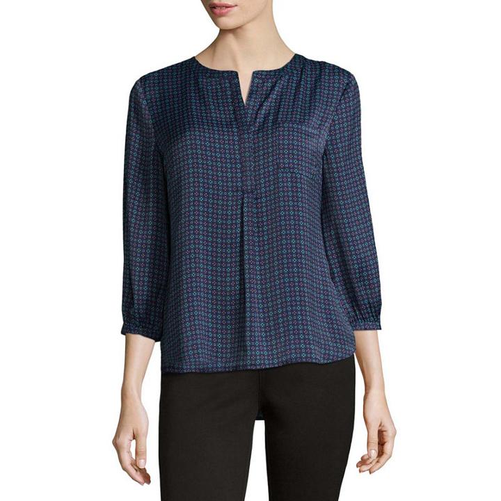 Liz Claiborne 3/4 Sleeve Cut Away Popover - Tall