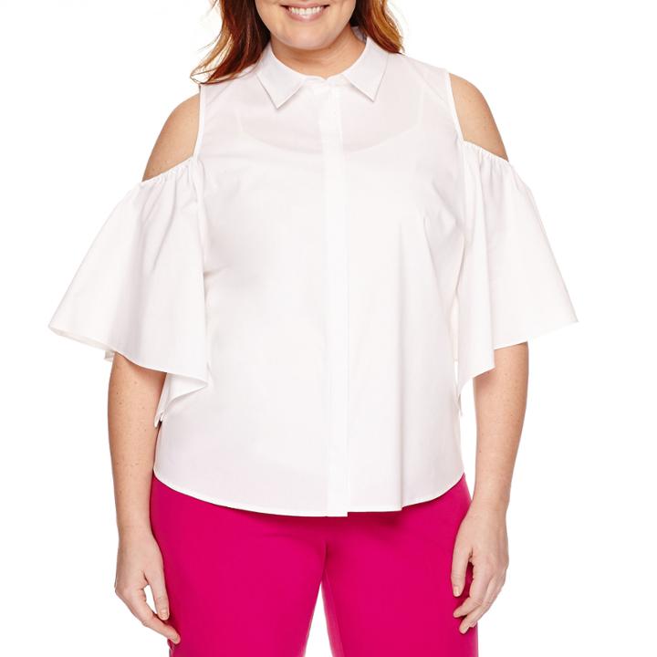 Worthington Cold Shoulder Button-front Shirt-plus