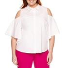 Worthington Cold Shoulder Button-front Shirt-plus
