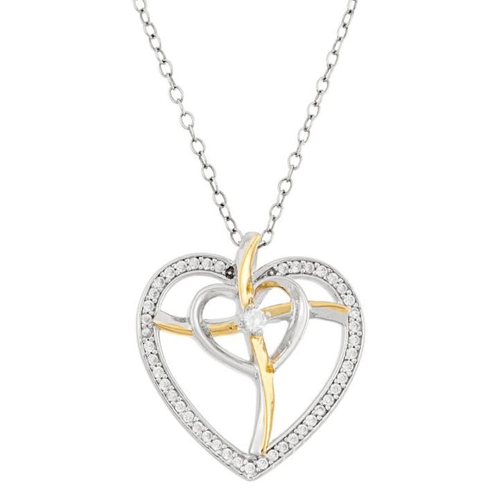 Diamonart Womens 3/8 Ct. T.w. White Cubic Zirconia Sterling Silver Heart Pendant Necklace