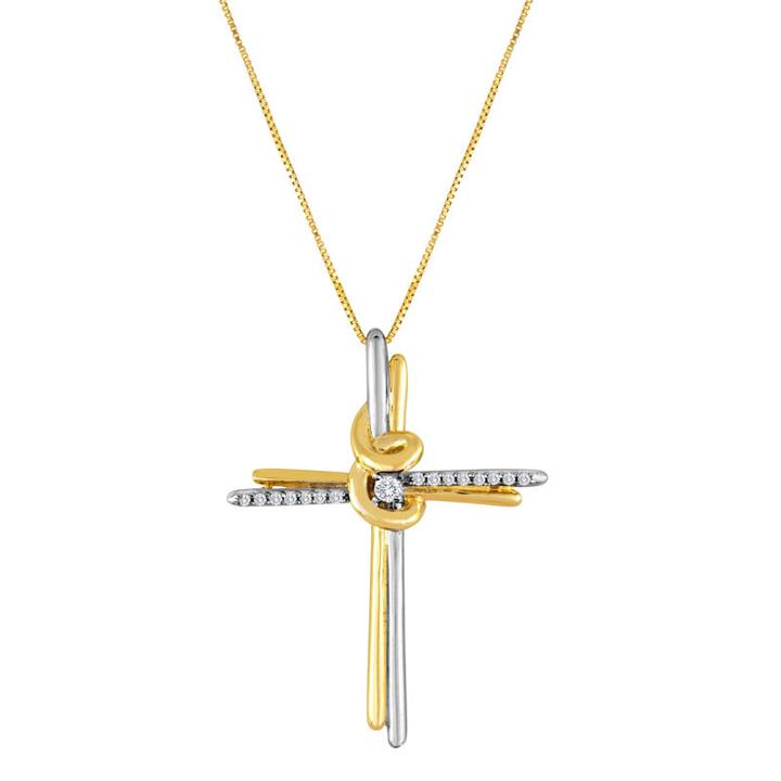 Womens Diamond Accent White Diamond 10k Two Tone Gold Cross Pendant Necklace
