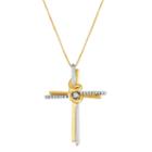 Womens Diamond Accent White Diamond 10k Two Tone Gold Cross Pendant Necklace