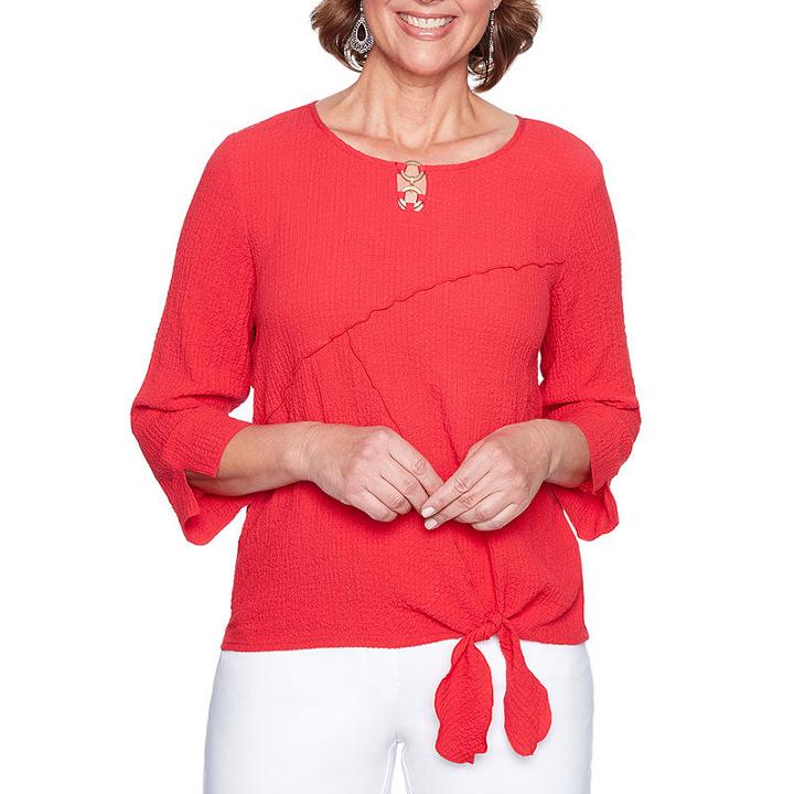 Alfred Dunner Barcelona 3/4 Sleeve Scoop Neck Gauze Blouse