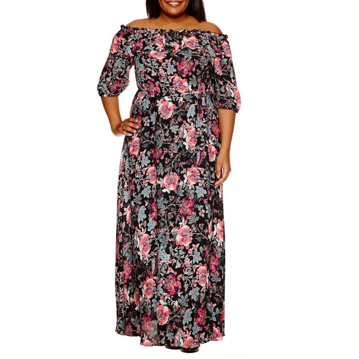 Boutique + Long Sleeve Maxi Dress-plus