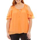 Alyx Short Sleeve Keyhole Neck Woven Blouse-plus