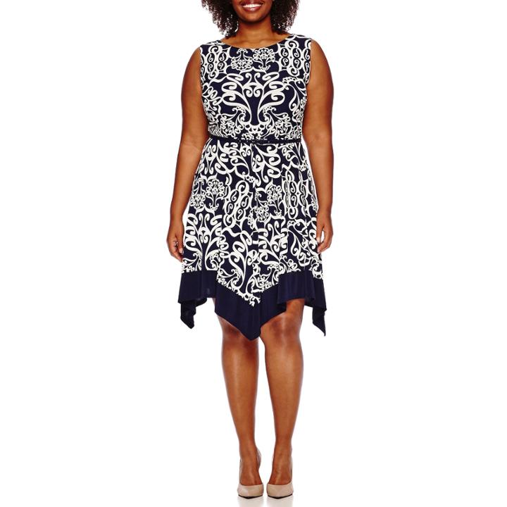 Tiana B. Sleeveless Belted Handkerchief Fit-and-flare Dress - Plus