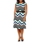 Studio 1 Sleeveless Chevron Print Scuba Fit-and-flare Dress - Plus