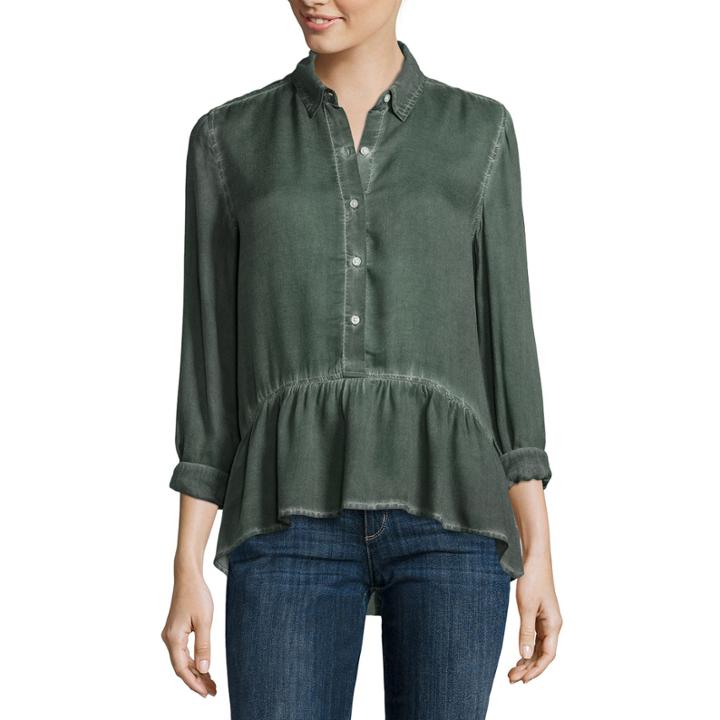 A.n.a Long Sleeve Woven Blouse-petites