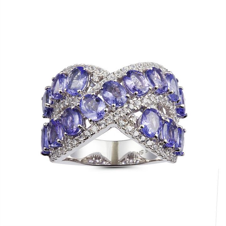 Womens Tanzanite Blue Sterling Silver Bypass Ring