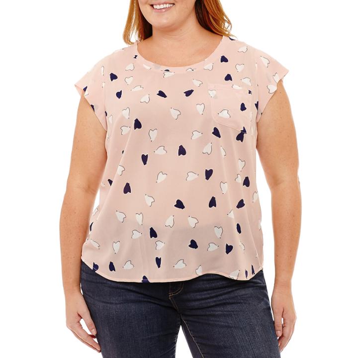 Liz Claiborne Woven V-neck Tee-plus