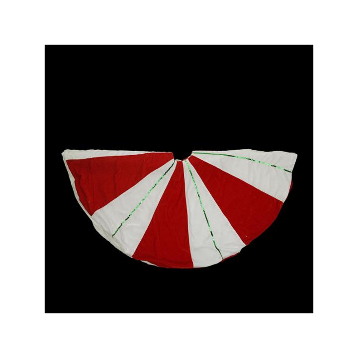 48 Peppermint Twist Red & White With Green Sequined Stripes Christmas Tree Skirt