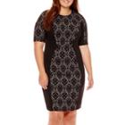 Bisou Bisou Short-sleeve Jacquard Sheath Dress - Plus