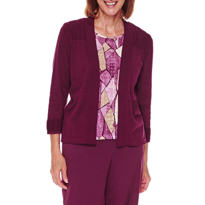 Alred Dunner Sierra Madre 3/4 Sleeve Layered Sweater - Petite