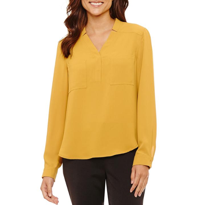 Black Label By Evan-picone Long Sleeve Blouse