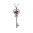 Lab-created Ruby And White Sapphire Sterling Silver Key Pendant Necklace
