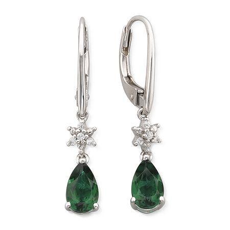 Lab Created Emerald & White Sapphire Drop Earrings