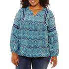 St. John's Bay Long Sleeve Peasant Top With Trim-plus