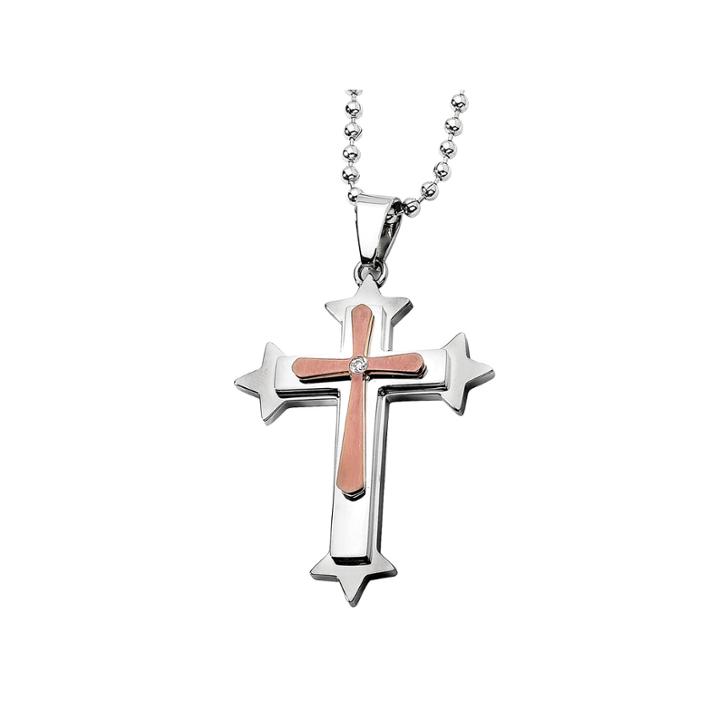 Mens Diamond Accent Stainless Steel Bronze Tone Ion-plated Cross Pendant