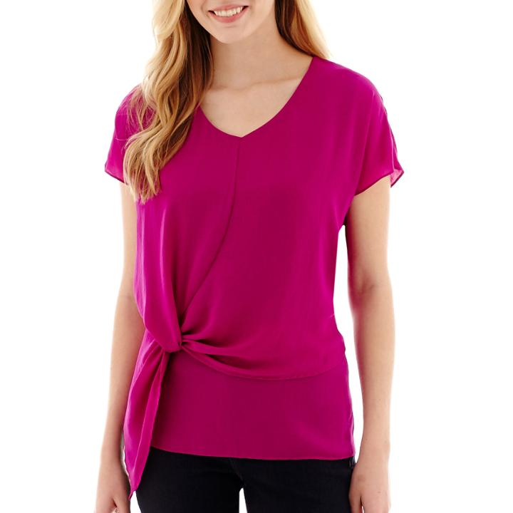 A.n.a Short-sleeve Knot-front Blouse