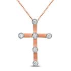 Womens 1/4 Ct. T.w. White Diamond 14k Rose Gold Cross Pendant Necklace
