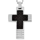 Mens Black Carbon Fiber Cross Pendant Necklace Stainless Steel