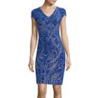 Blu Sage Cap-sleeve Glitter Print Sheath Dress