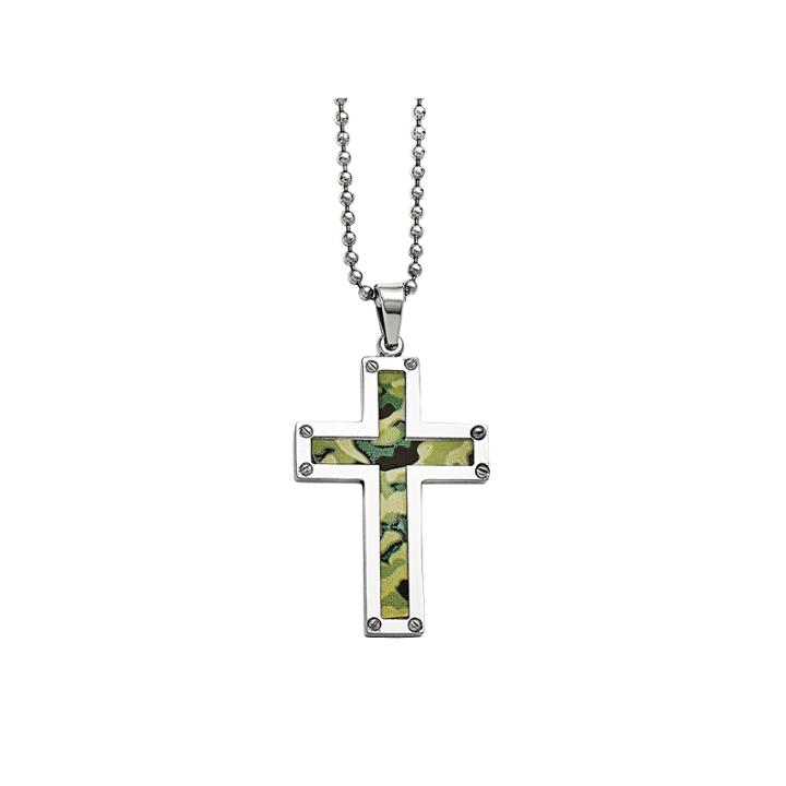 Mens Stainless Steel Camoflage Cross Pendant